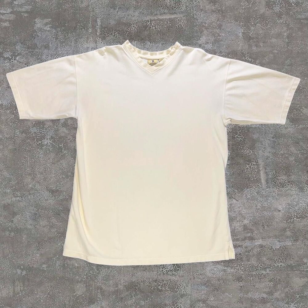 Vintage 90s Duck Head Original Men's L Cream V-Neck 100% Cotton Knit Shirt